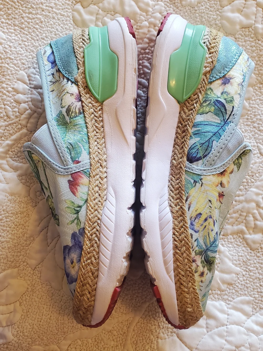Floral Canvas Slip-On Espadrilles in Light Blue